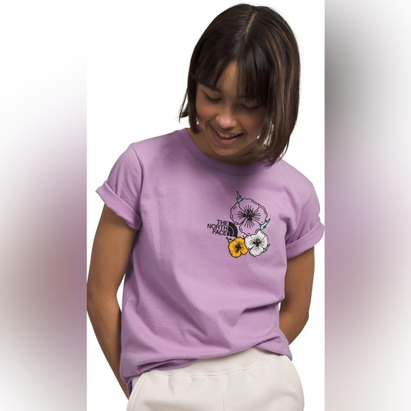 *NWT* The North Face Girls Purple Floral Graphic Tee, Size Small (7/8) - Picture 1 of 8
